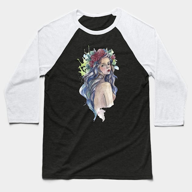 Woman Portrait Baseball T-Shirt by Mako Design 